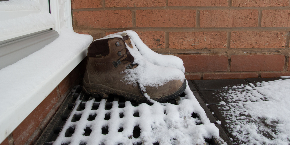 Winter shoes covered in snow